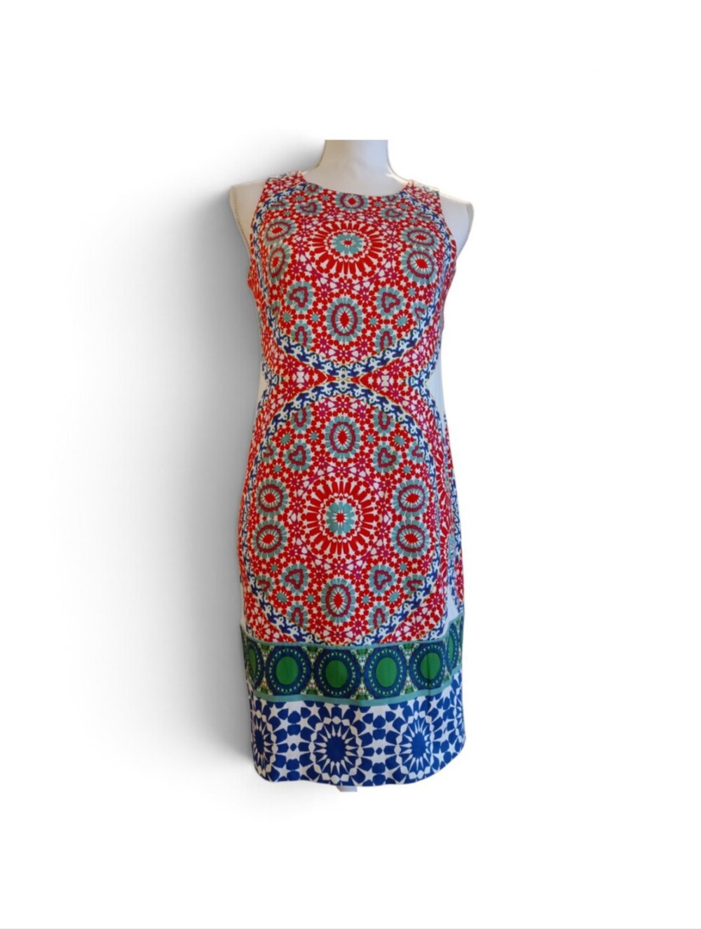London Times Geometric Vibrant Medallion Print Lined Midi Sleeveless Dress 2